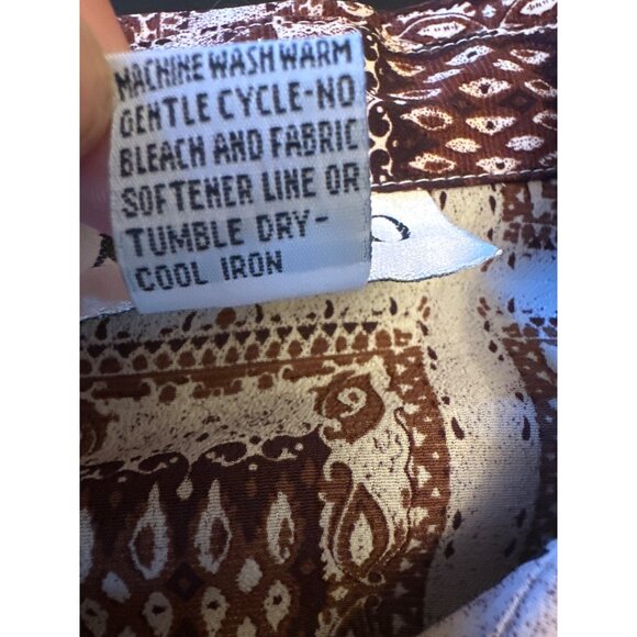 Milano Brown & Cream Long-Sleeve Button-Up Shirt L Polyester Vintage 70s Career - Picture 4 of 4